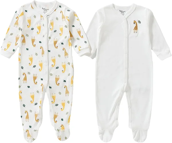 100% Cotton Infant Baby Footies 2-Pack with Snap/Zipper, 0-12 Months Soft Casual Newborn Baby Clothes