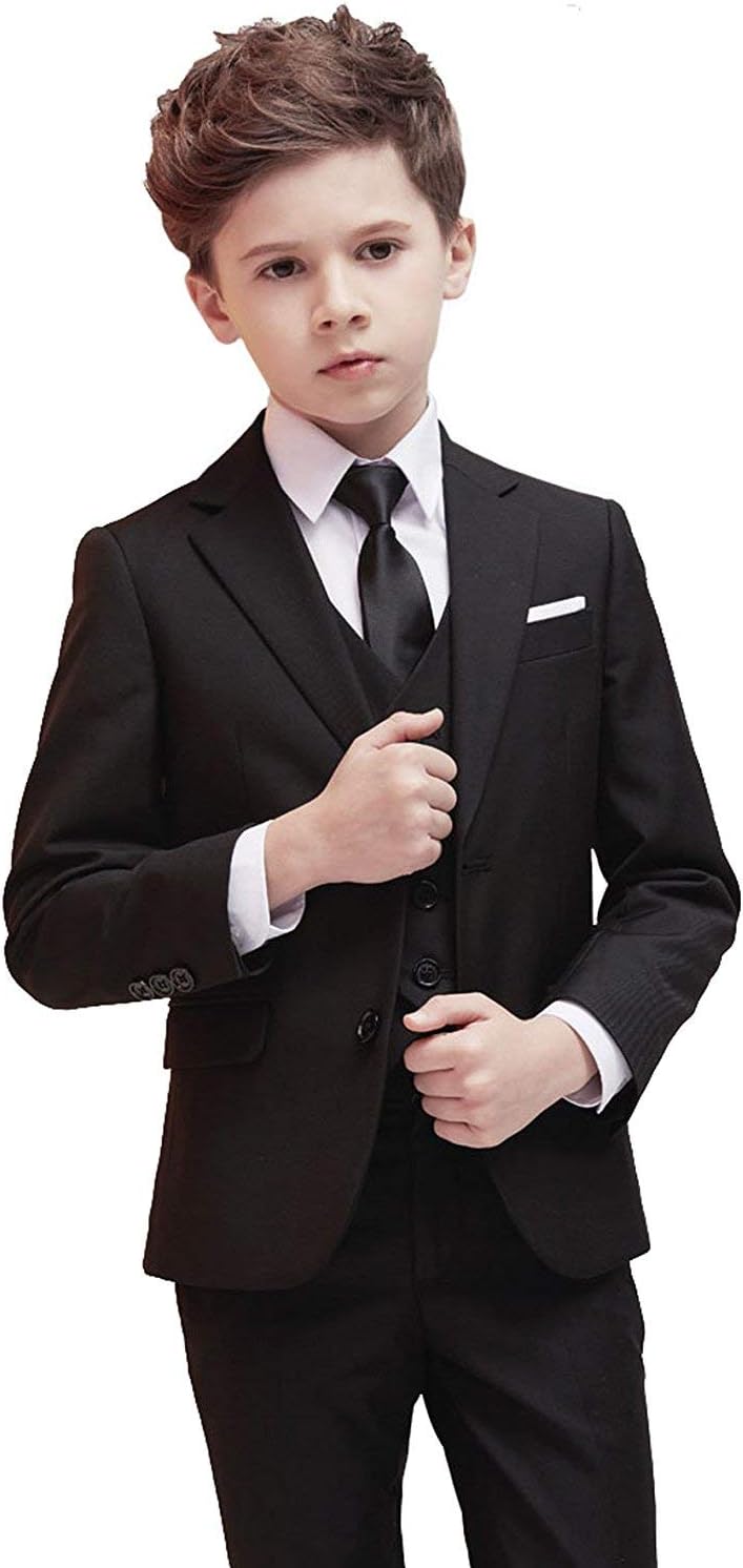 Toddler Kids Boys Suits 5 Piece Set Slim Fit,Blazer Vest Pants Shirt Tie Black Size 8 - Image 6