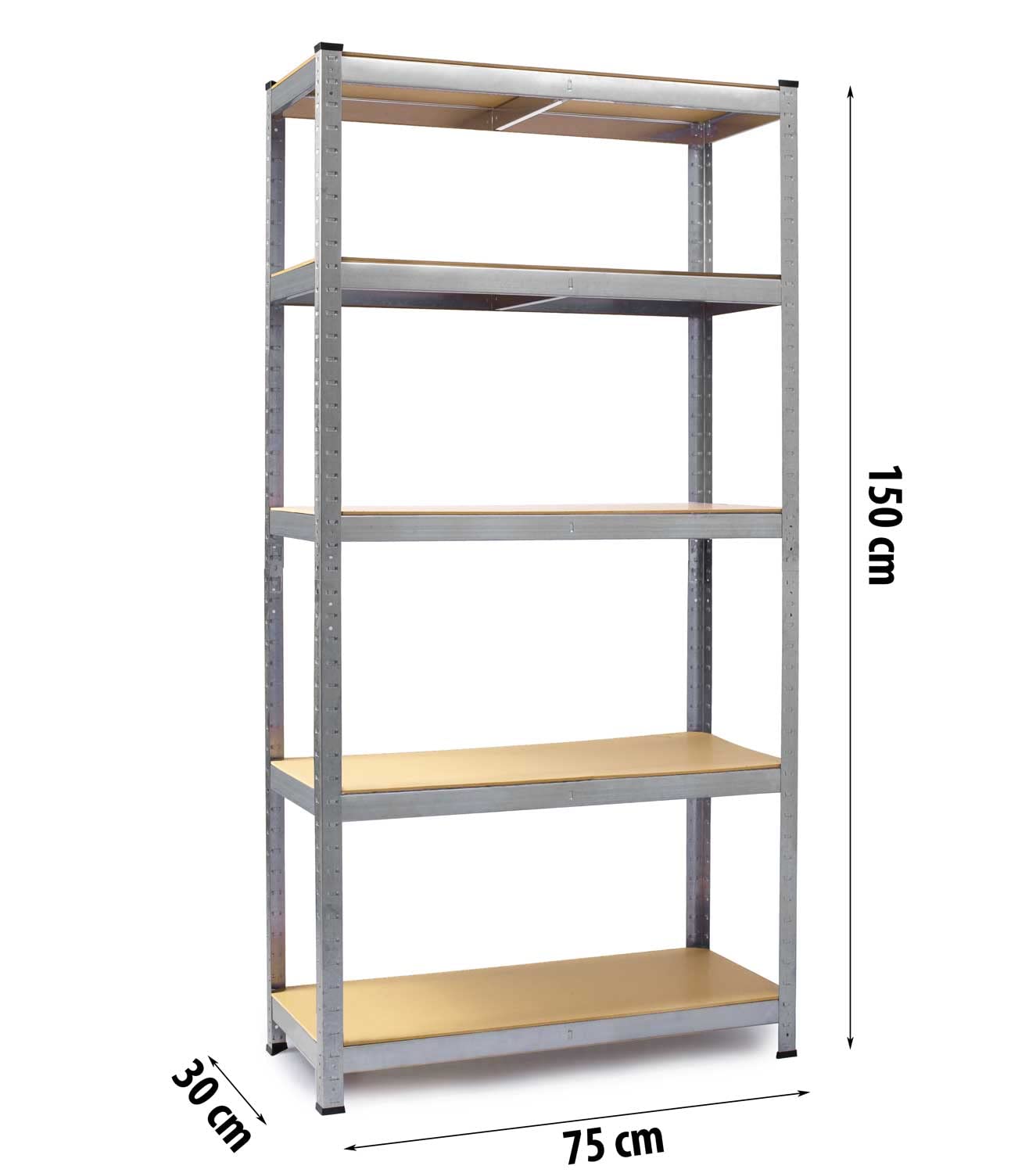 Humberg Półka garażowa metalowa Obciążenie do 625 kg 5 półek 30 x 75 x 150 cm Srebrny