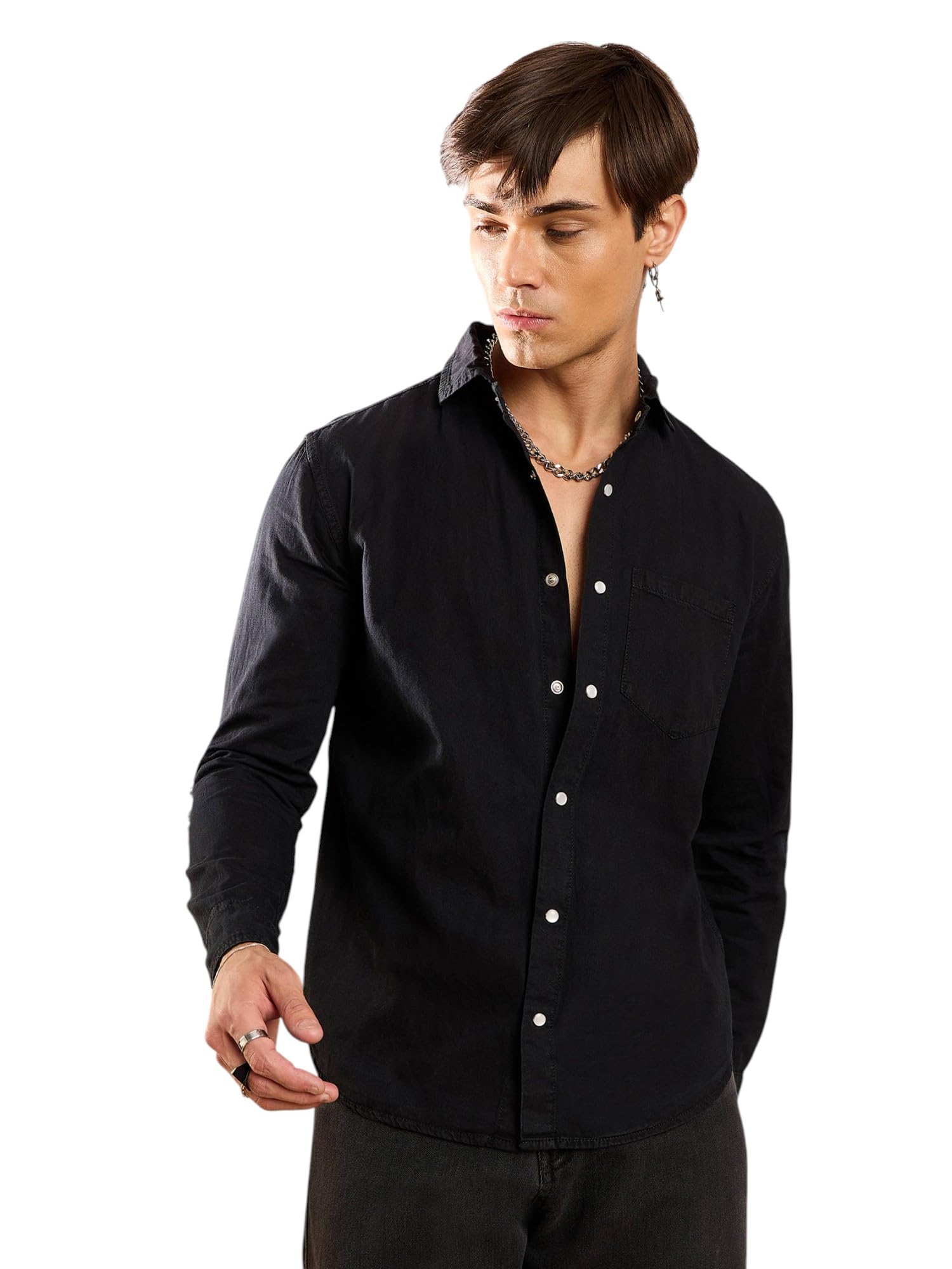 SASSAFRAS Black Tencel Elbow Patch Shirt in black