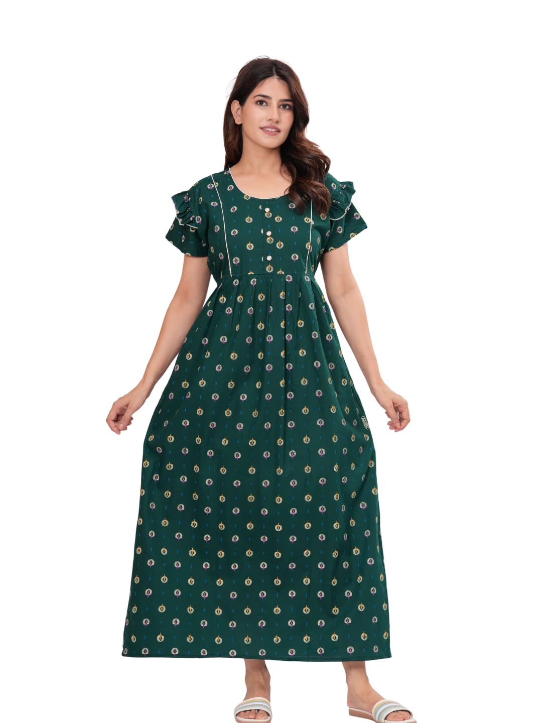 Frock Style Cotton Nightgown for Women | Pure Cotton Nighty/Maxi for Women | Pack of 1-image-21