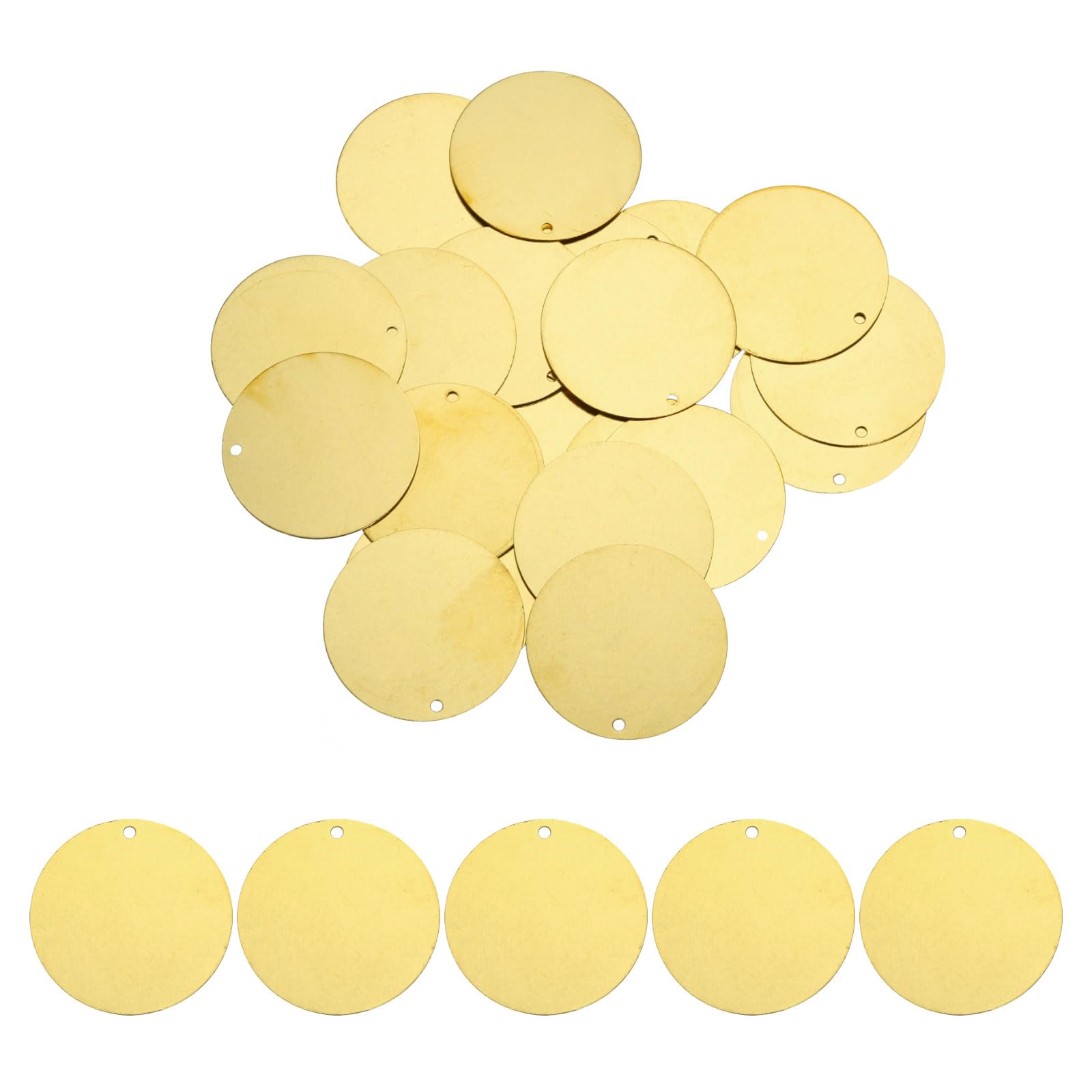 MECCANIXITY 20pcs Brass Round Stamping Blank DIY Label Tags 35mm/1.38inch for Craft, Pendant Decoration, 2mm/0.08inch Single Side Hole, Yellow