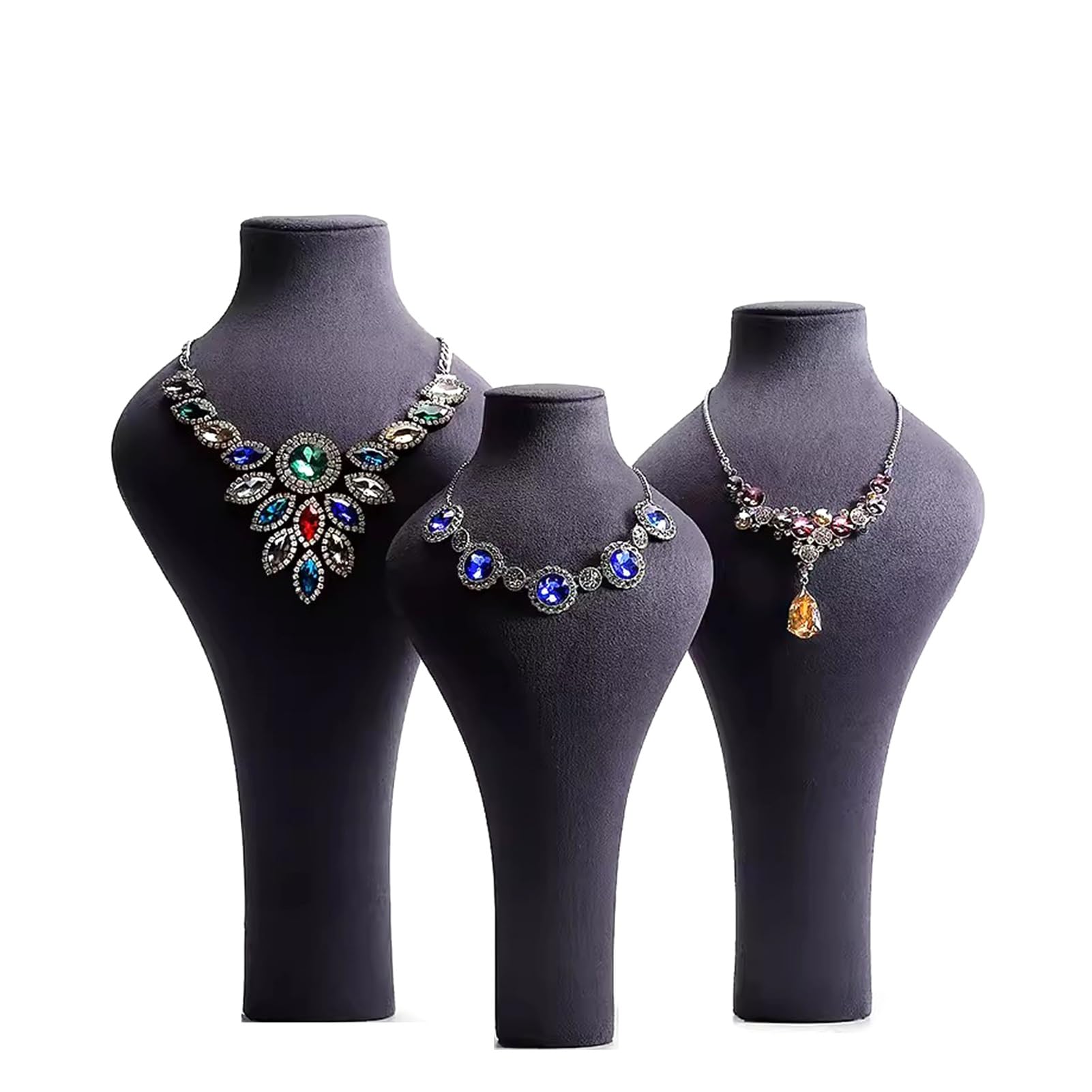 Expositor Collares Soporte para presentación de joyería, Material de superfibra de gran tamaño, soporte para busto de collar para el hogar o tienda, exhibición de venta (Size : S-Gray)