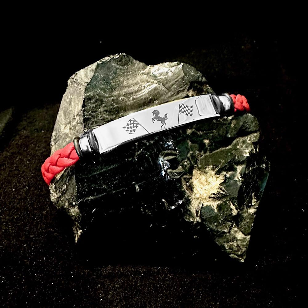 Bracciale con cavallino rampante cavalluccio uomo acciaio inox e pelle