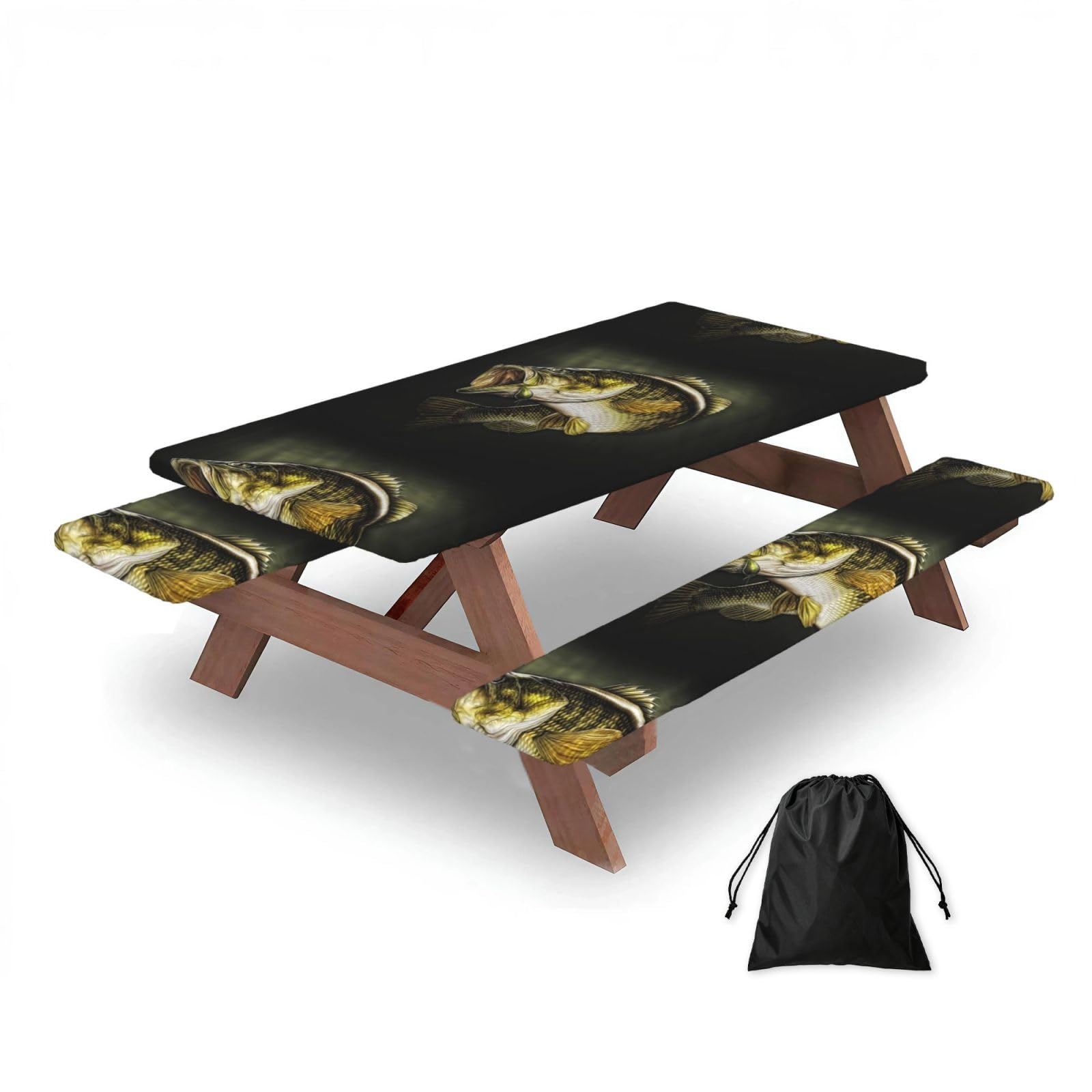 Fish Pattern, Picnic Table Cover With Bench Covers -Waterproof Elastic Fitted Tablecloth for Garden Camping Patio 76x152cm