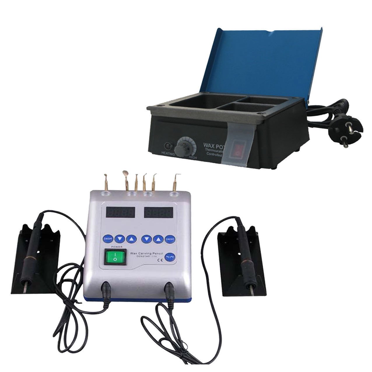 BoNew-Oral Double Pen Electric Waxer Carving Knife +Analog 3 WELL Wax Heater