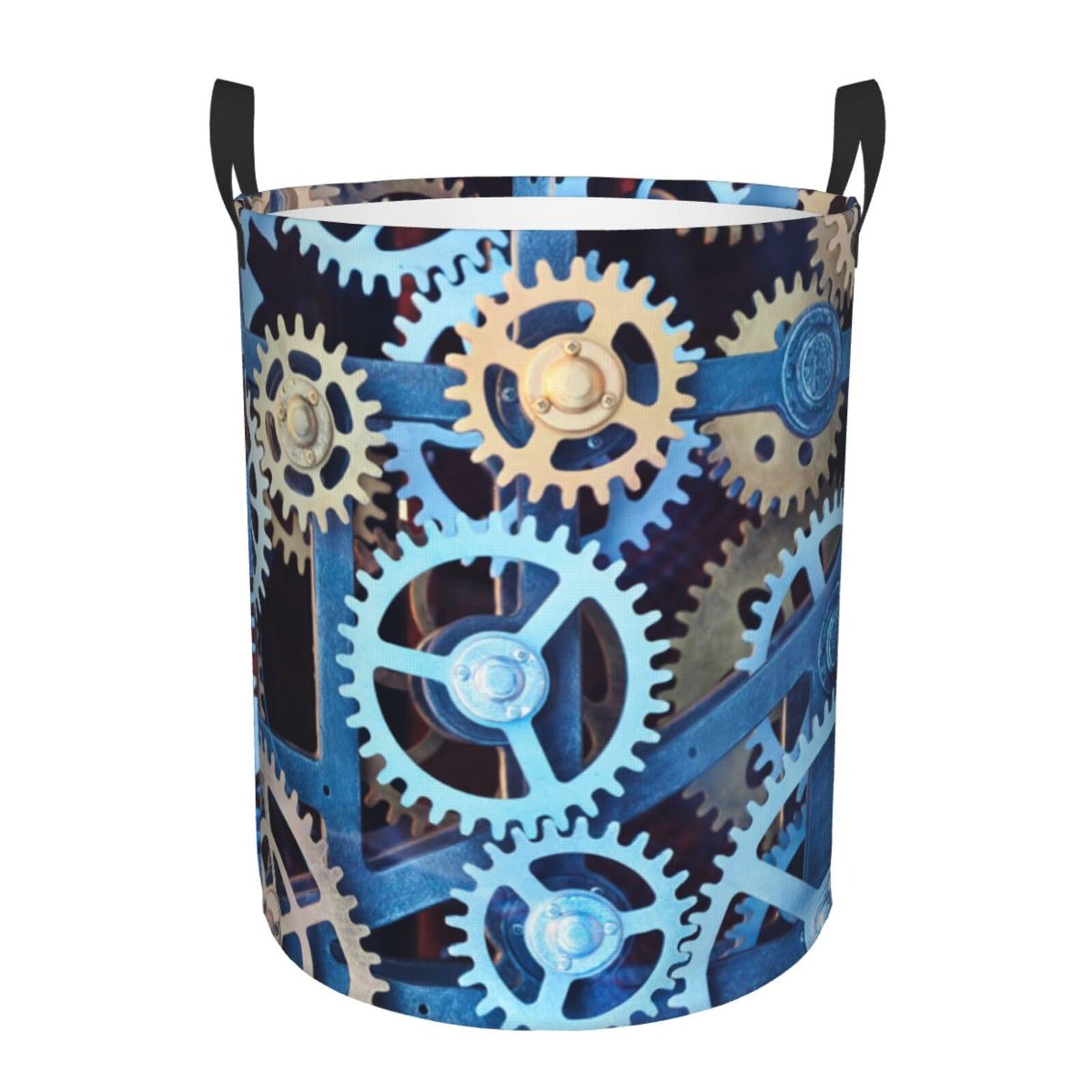 Durable Round Single-Layer Clock Gears Laundry Basket/Dirty Clothes Bag - Oxford Fabric, Water-Resistant, Easy To Clean