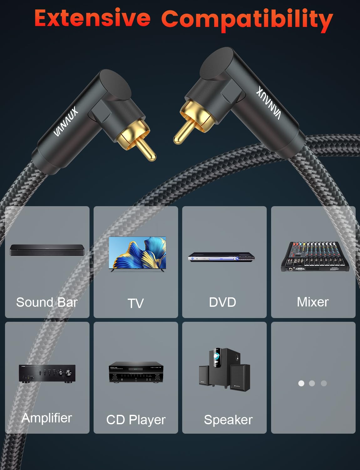 VANAUX Cable de subwoofer RCA de 90 grados a 90 grados, cable de audio coaxial digital para cine en casa, barra de sonido, TV, PS4, Xbox y más, negro (26 pies/8 m)