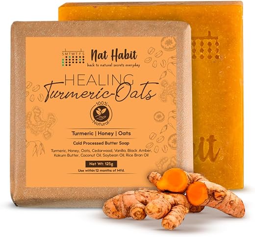 Nat Habit Turmeric Oats Bath Butter Soap | Ayurvedic Body Tan Removal for Women &amp; Men | De-Tan, Anti Tan &amp; Antibacterial B...