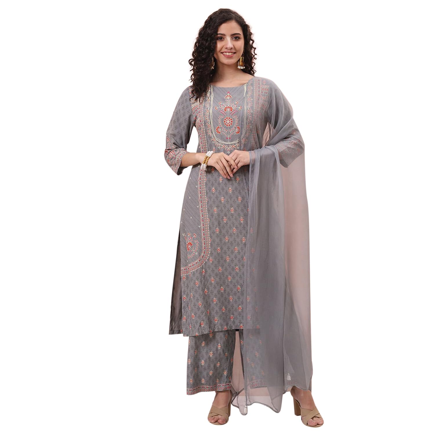 rangriti Grey LIVA Straight Suit Set For Women-picture-27
