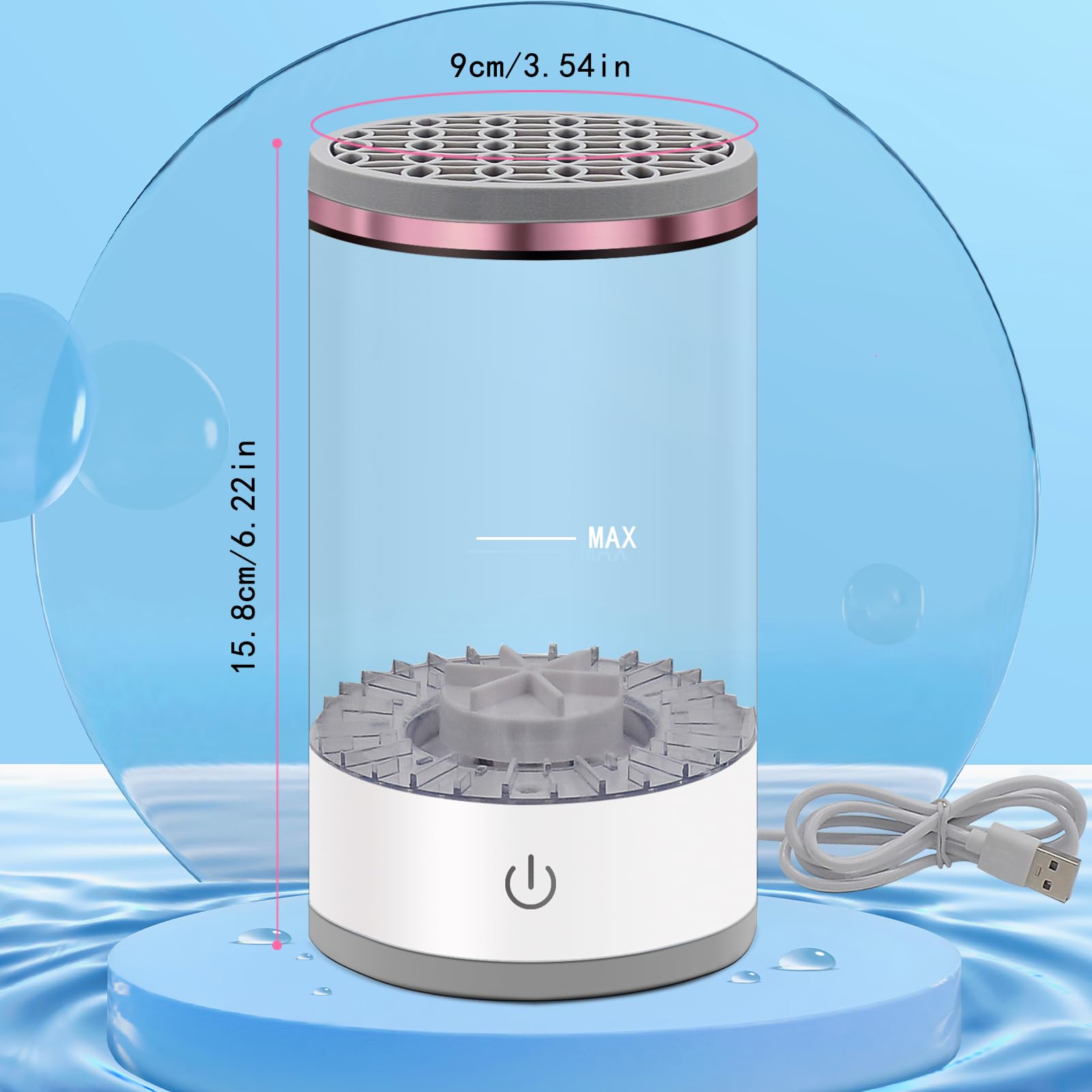 Electric Makeup Brush Cleaner Machine: Portable Face Beauty Brushes Cleaning Blender with Silicone Holder, Facial Care Tool Washer, Sponge Washing Device, Girls Travel Cosmetic Organizer (White)