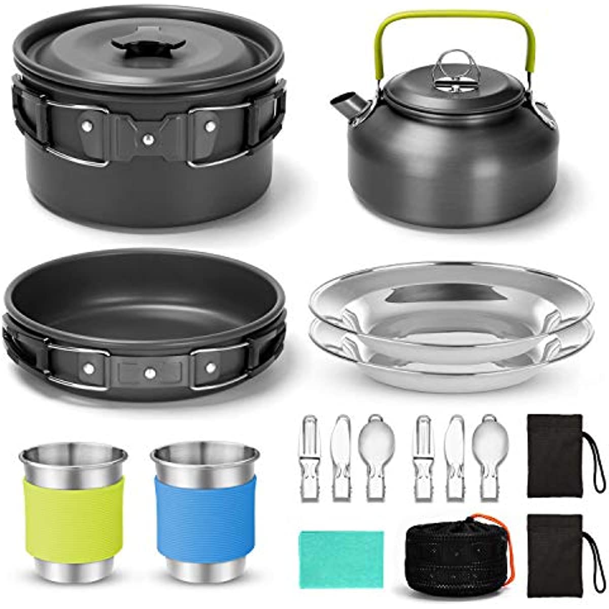 Set di stoviglie da campeggio con 0,8 l, set di pentole da campeggio e bicchiere, in alluminio leggero, set di pentole pieghevoli per cucina all'aperto