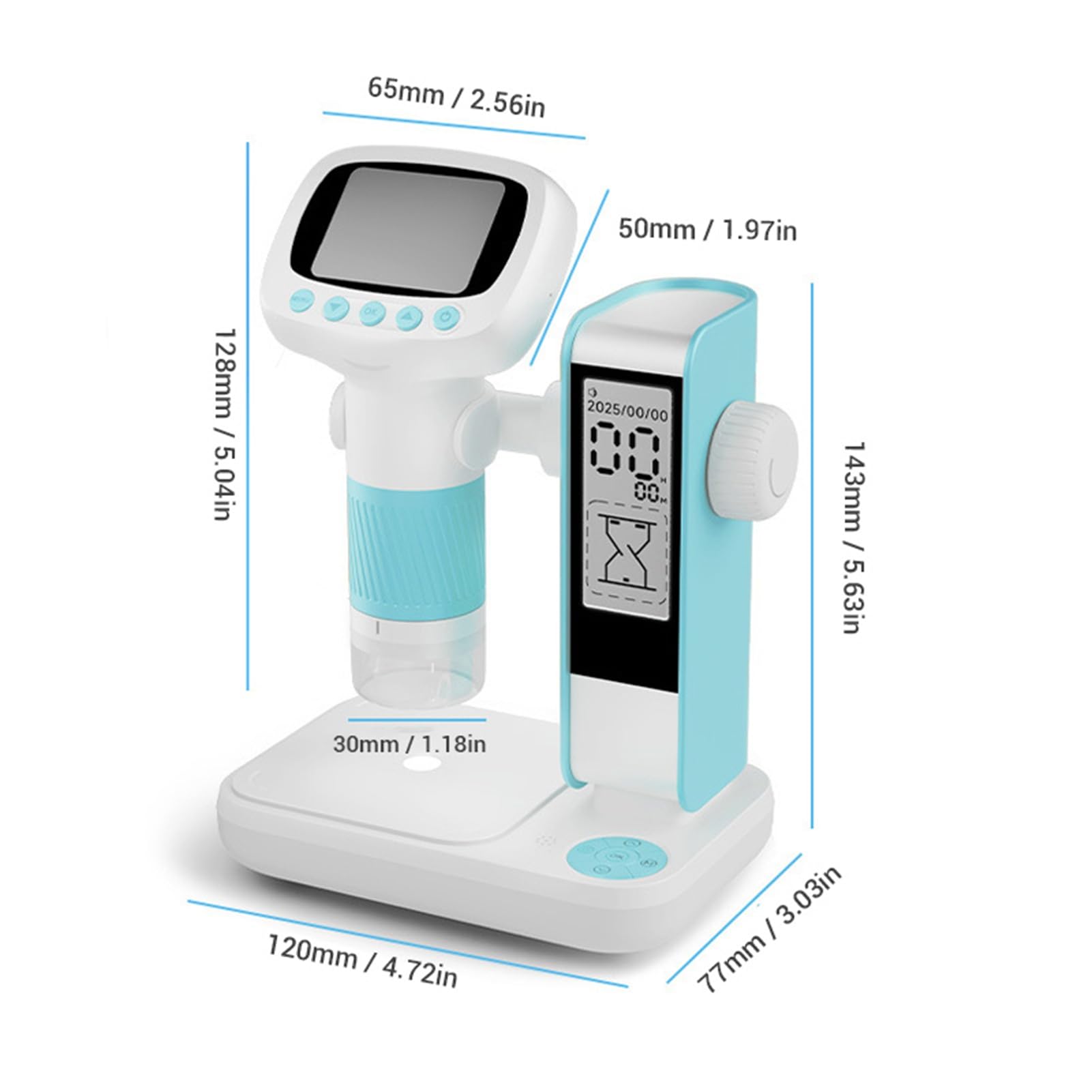 Kit microscopio per Bambini Microscopio Digitale Portatile 1080P HD con Supporto per Schermo da 2,0" Giocattolo educativo scientifico Portatile 2 in 1 con Timer Luce LED Blu CM5