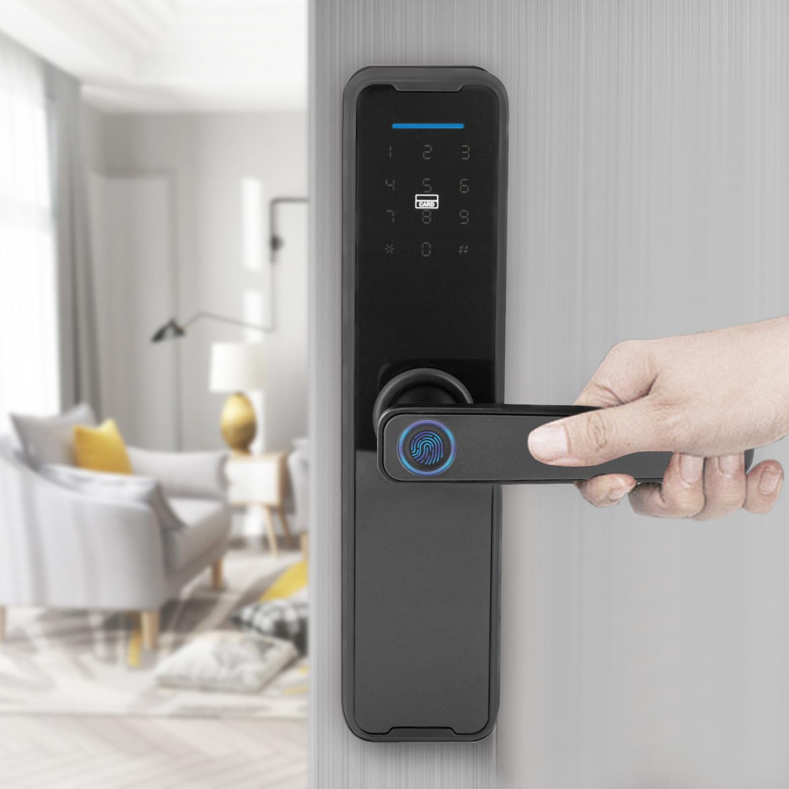 Cerradura digital inteligente para puerta con huella dactilar, teclado digital con manija de puerta, cerradura electrónica con 5 modos de desbloqueo, para casa, apartamento, oficina, puerta de casa