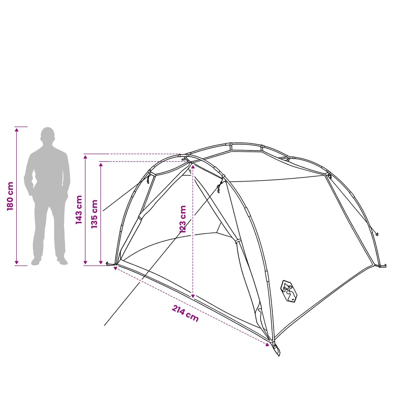 Tunnelzelt Tarnung aus 185T Polyester mit PU-Beschichtung, 4-Personen, wasserdicht und Winddicht, leichtes Campingzelt mit Mesh-Belüftung für Outdoor Trekking, Strand, Festival