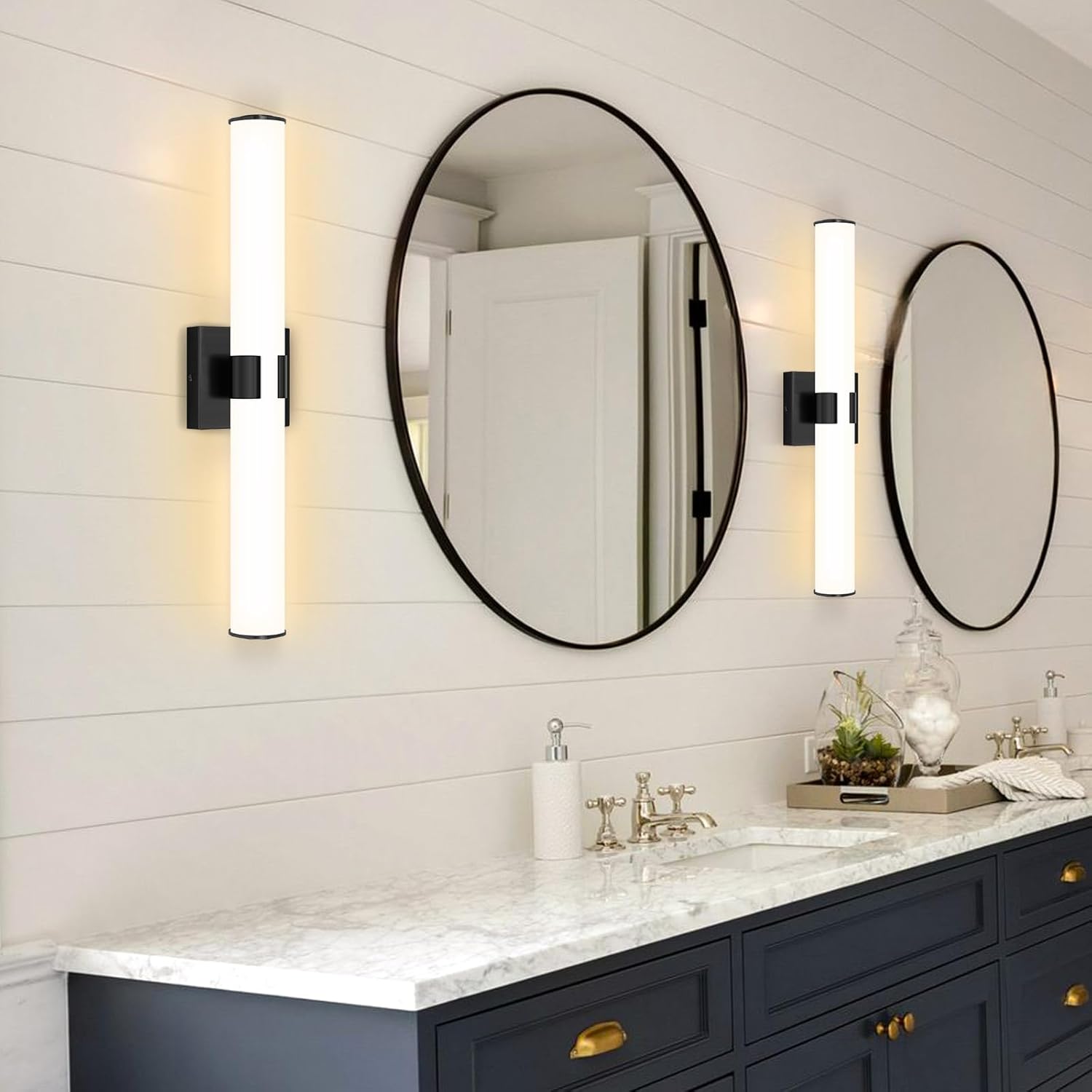2 Packs Black Wall Sconces, L 23.6 Dimming Wall Light 12W LED Vanity Lighting Fixtures Hardwired Wall Light for Bathroom Dining Living Bedroom Hallway, 2700K Warm Light Horizontal / Vertical Mount