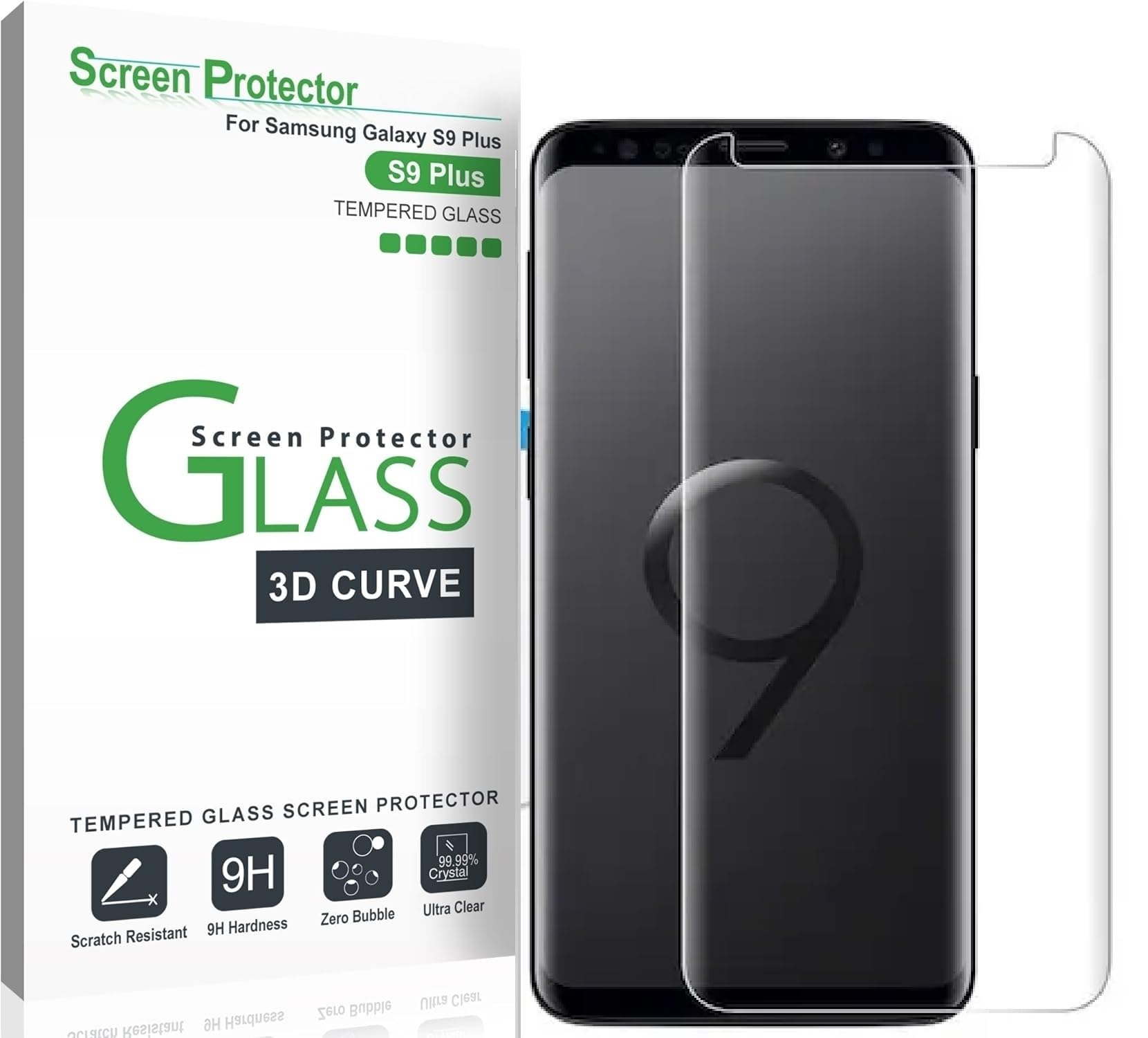 Tempered Glass Screen Guard Gorilla Protector for Samsung Galaxy S8 Plus & S9 Plus - 3D Curved Tempered Glass, Dot Matrix with Easy Installation Tray, Case Friendly