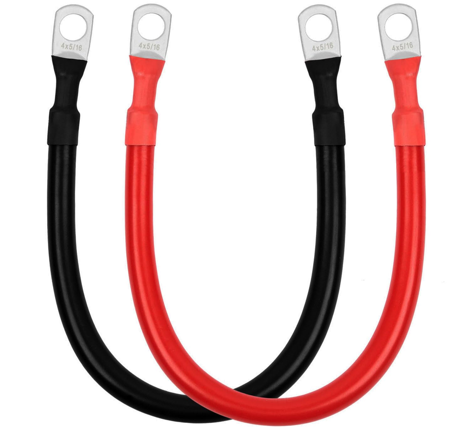 4 AWG Gauge Pure Copper Battery Cable - 3 Feet Black With 5/16" & 3/8" Lugs For Solar, RV, Car Audio