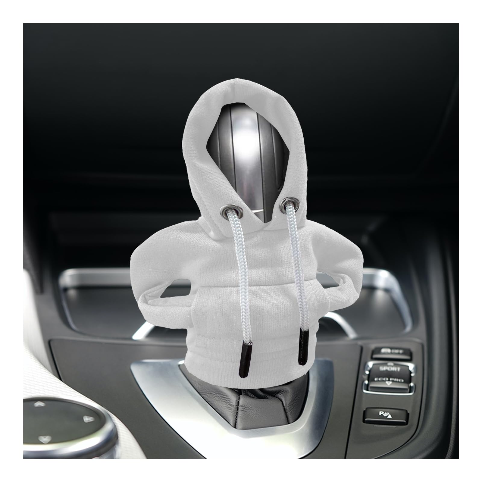 SuvnieSuvnie Car Shift Knob Hoodie, Fashionable Sweater Gear Shift Cover, Funny Auto Gear Shift Knob Cover for Warm Winter, Vehicle Interior Shift Knob Protector, Car Accessories (White)