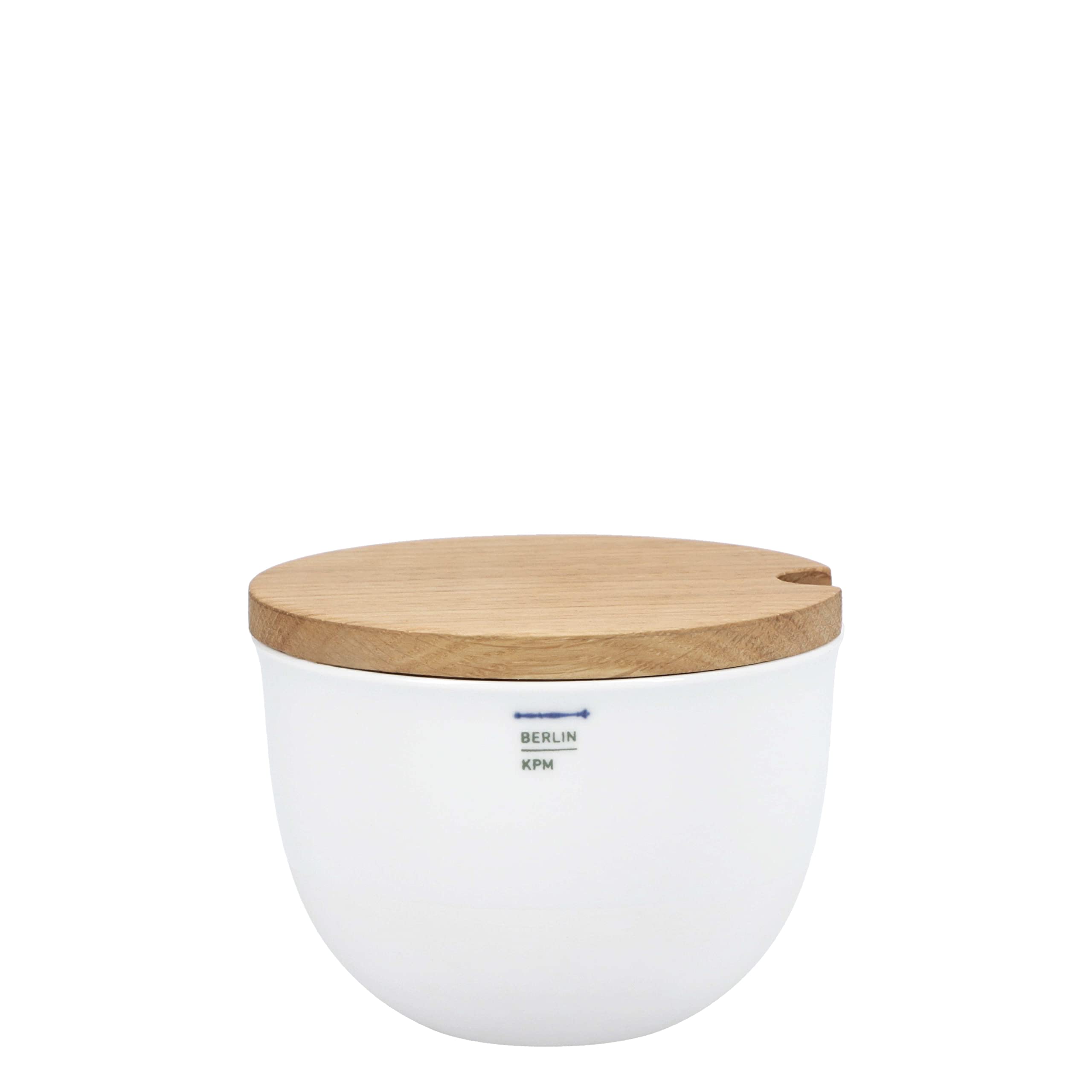 KPM Berlin LAB - Zuccheriera da 0,25 l, in porcellana bianca con coperchio in legno di quercia, realizzata a mano a Berlino, in confezione regalo