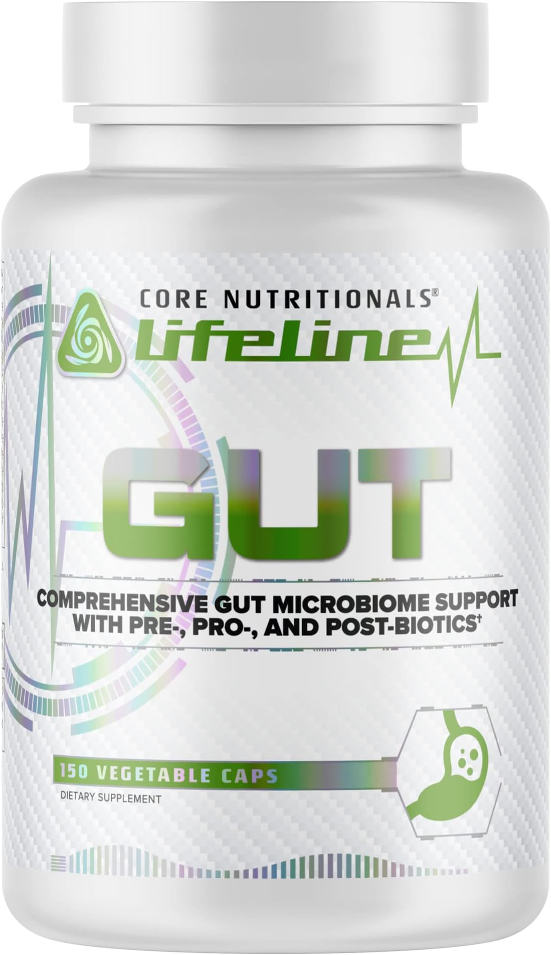 Core Nutritionals Lifeline Gut Comprehensive Gut Microbiome Support with Pre-, Pro-, and Post-Biotics, 150 Capsules