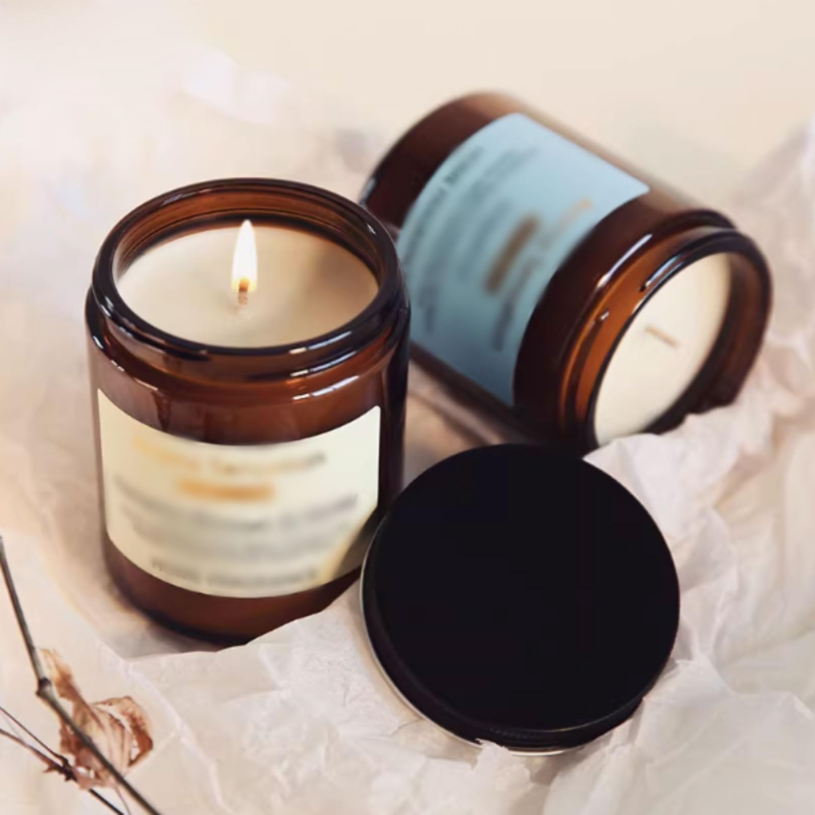 Velas de vidrio Velas aromáticas modernas Vela de aromaterapia reutilizable hecha con cera de soja y aceites esenciales botánicos(Lila)
