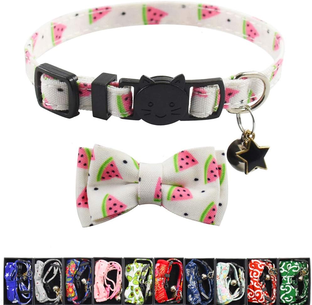 XPangle Bowtie Cat Collars Breakaway with Bell, Adjustable Cute Kitty Collars Safety Buckle Kitten Collar for Cat Puppy 7.5-11in