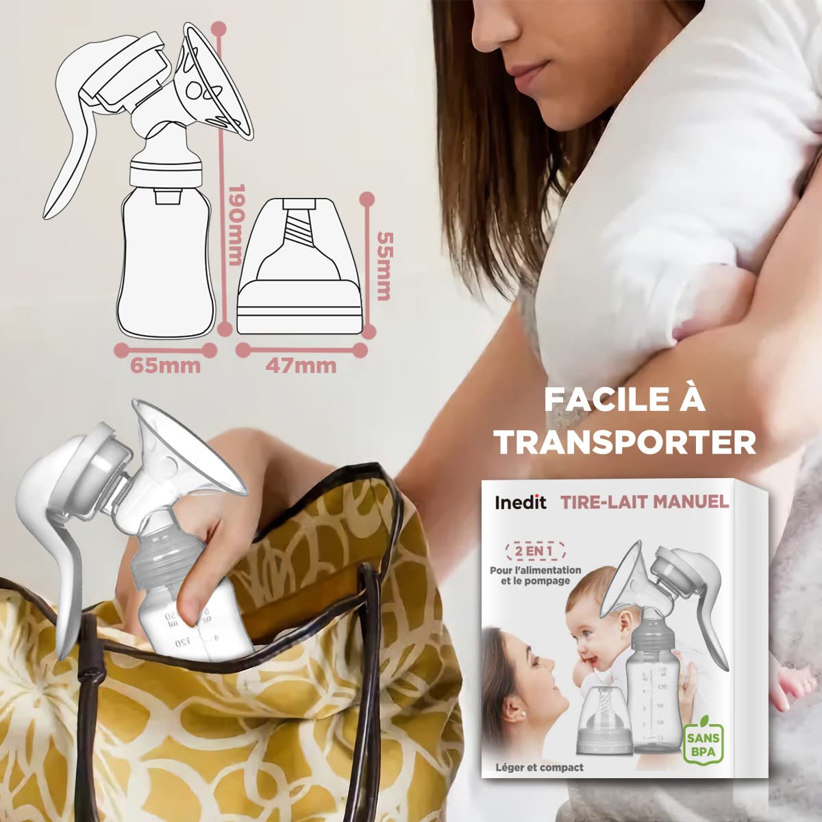 Tire Lait Manuel [Société Française] TireLait Facile À Utiliser - Design Sympa et Ergonomique (150mL) - Sans BPA - Manuel pour Les Essentiels de L'allaitement