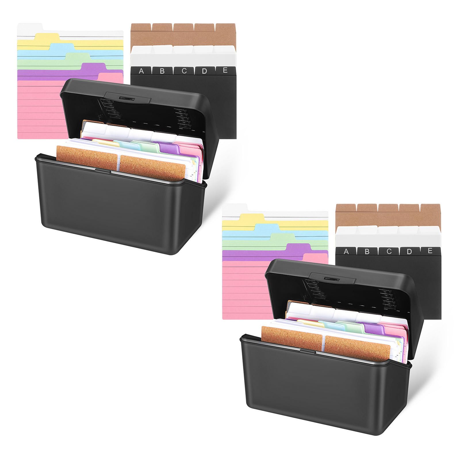 2 Sets Schwarze Karteikasten Box für Tisch mit Karteikarten Ringen und Trennkarten Praktische Aufbewahrung für Büro Schule und Zuhause zum Organisierten Lernen