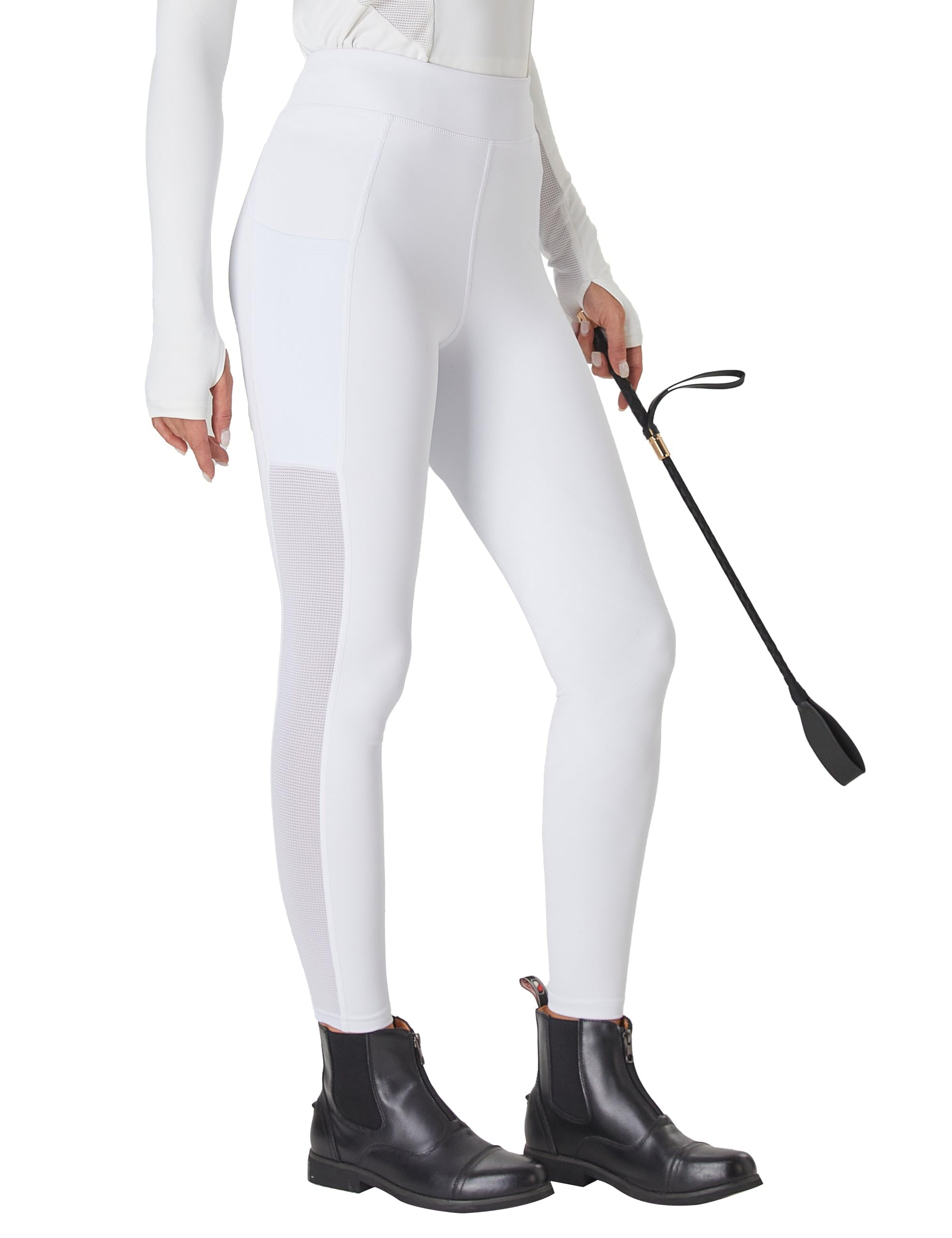 FitsT4 Sports Pantalones de equitación para mujer con ribete antideslizante en las rodillas, cintura alta y bolsillos laterales, transpirables y elásticos para la escuela de equitación y ciclismo en