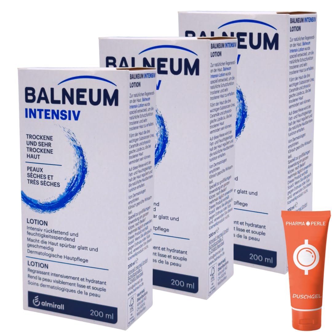 Balneum Intensiv Lotion 200 ml I Körperlotion für trockene & sehr trockene Haut I mit Urea, Ceramiden & Lipiden I feuchtigkeitsspendend & rückfettend I inkl. Pharma Perle Duschgel (3x)