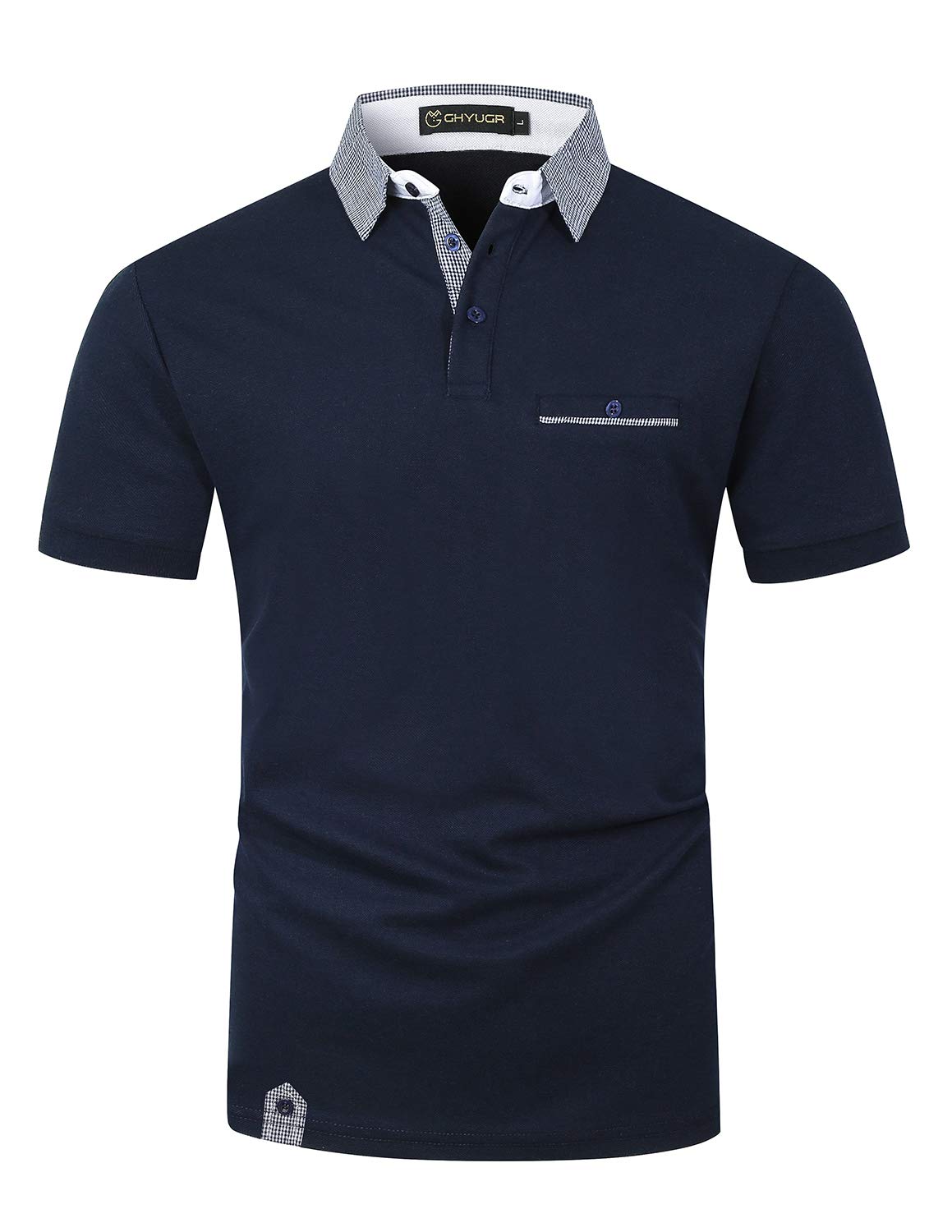 Ghyugr Men's Blue 1 Short Sleeve Polos With Classic Plaid Splice Golf Polo Shirts S-2Xl,,Xl