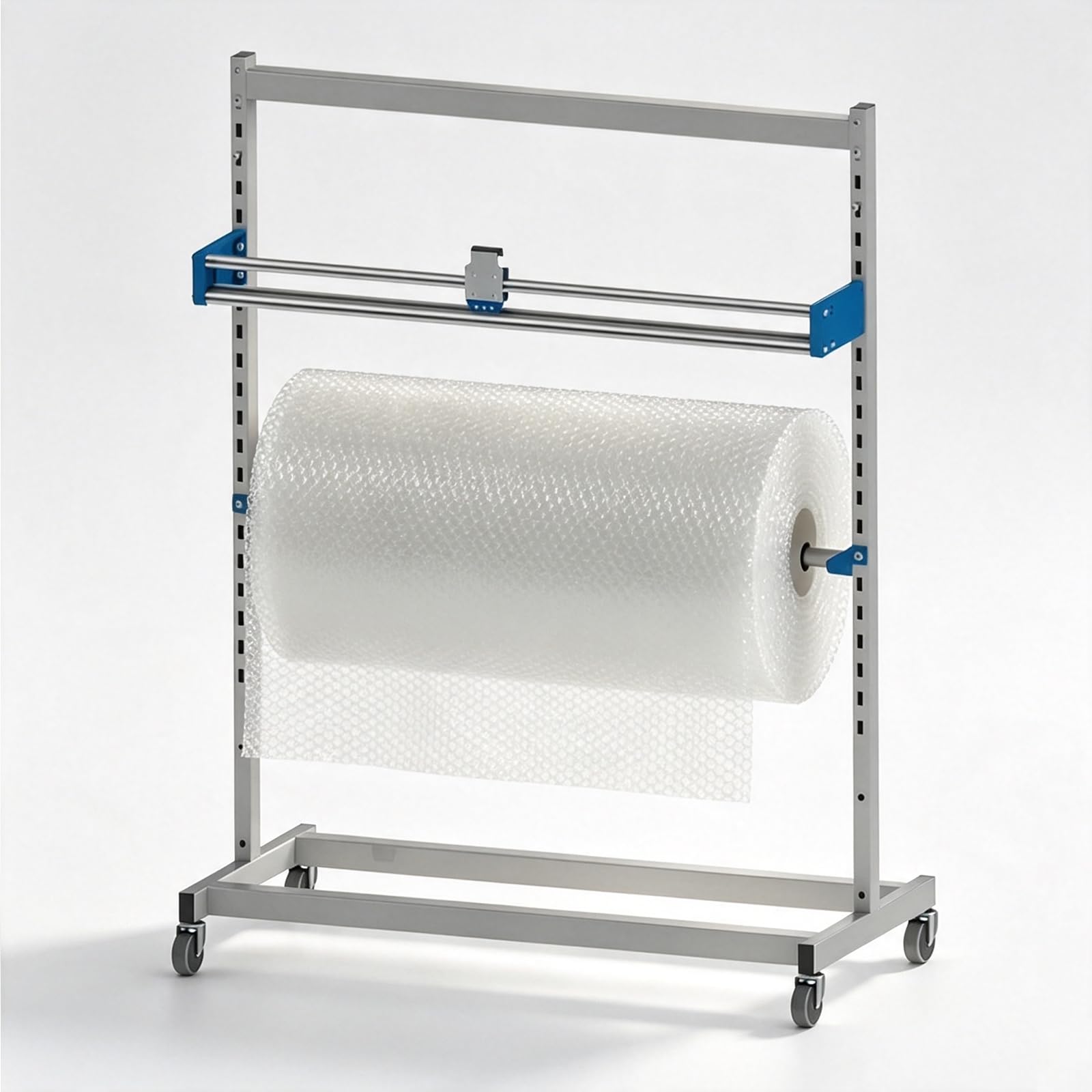 Support Dévidoir Mobile pour Rouleaux d'emballage (640-1300 Mm) avec Cutter – pour Film à Bulles, Papier Kraft Et Film étirable – Rack De Stockage Industriel sur ≤1600mm