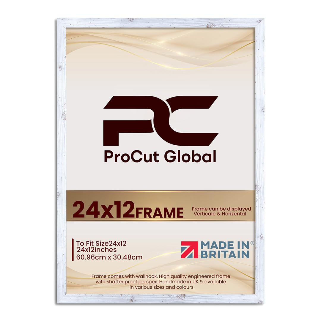 Procut Global 24X12 White Rustic Picture Frames - Modern Wooden Photo Frame with Shatterproof Perspex for Wall or Tabletop - Perfect for Posters, Certificates, Prints - Sizes & Colors Available — image 1