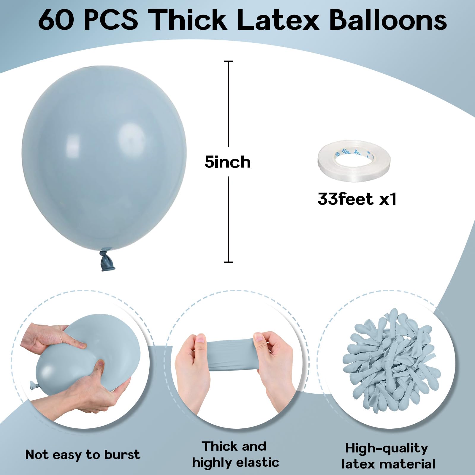 Jobkoo Jobkoo Blue Balloons 12 Inch, 30 Pcs Pale Aqua Blue Balloon Muted Dusty Blue Latex Balloons Matte Retro Powder Light Blue Helium Balloons for Birthday Boho Baby Shower Bachelorette Party Decorations in use
