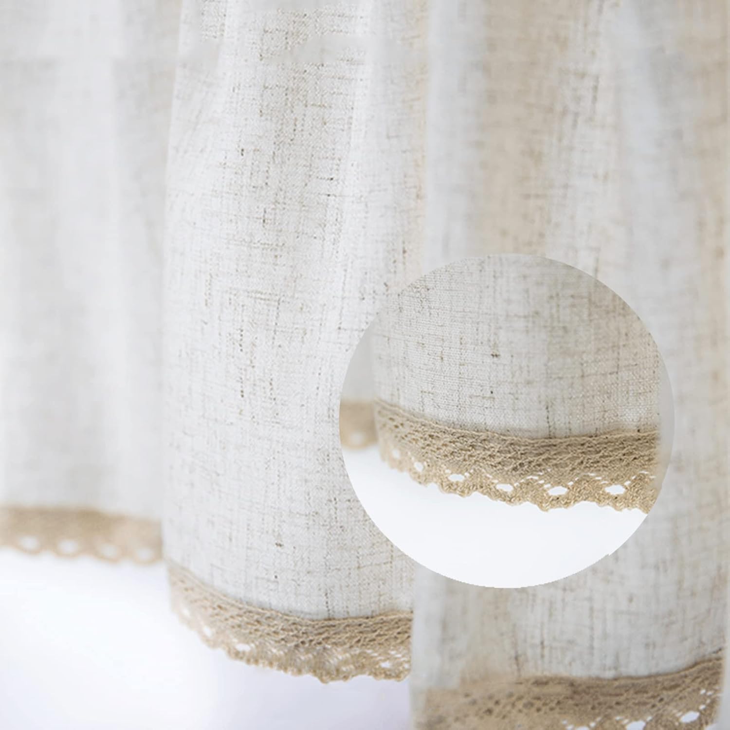 Short Kitchen Curtain Valance Tea White, Cotton Linen Tier Curtains Blackout Rural Style Rod Pocket, for Living Room, Bedroom, Cafe Decor Windows (Size : W180xH60cm/70.8x23.6in)