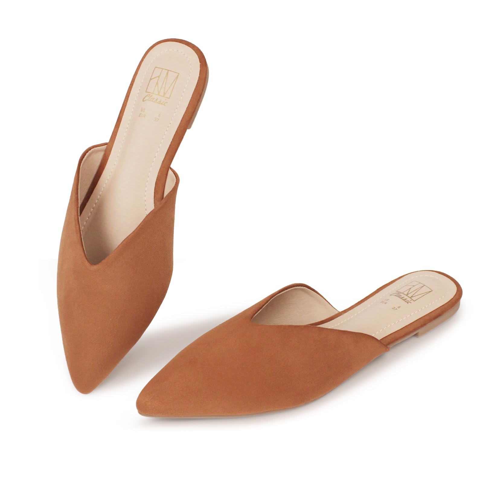 Hawkwell Women's Backless Slip On Slides Loafer Shoes Flats Comfortable Pointed Toe Mules Dk Brown Pu 7 M Us