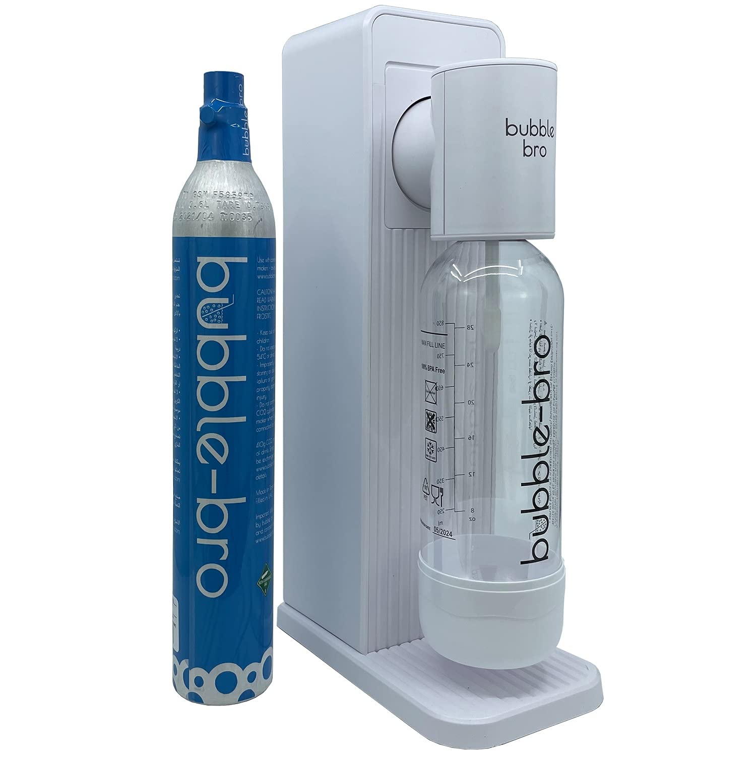 Bubble Bro Origin Sparkling Water Maker Starter Kit – Comes with a 1L BPA-free carbonating bottle and a CO₂ cylinder – Enjoy fresh sparkling water anytime, anywhere (White)