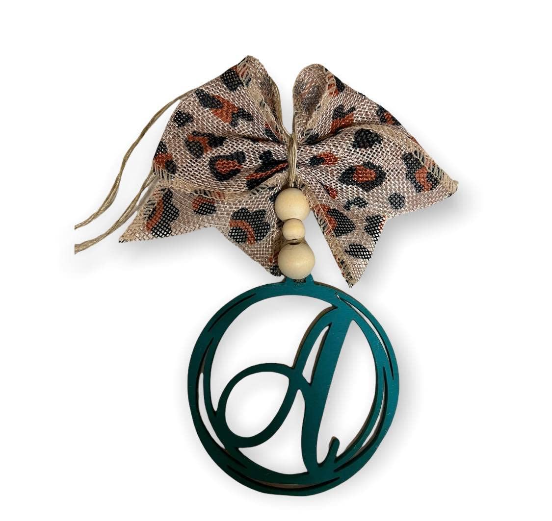 Car mirror charm Initial car accessories Monogram car charm with Leopard Burlap Black White Red Black Cow Paws