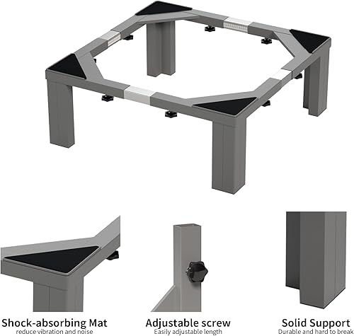 Miniatura 9 de Soporte de acero inoxidable resistente para lavadora y secadora con 4 pies fuertes, base de soporte de lavadora y base universal para