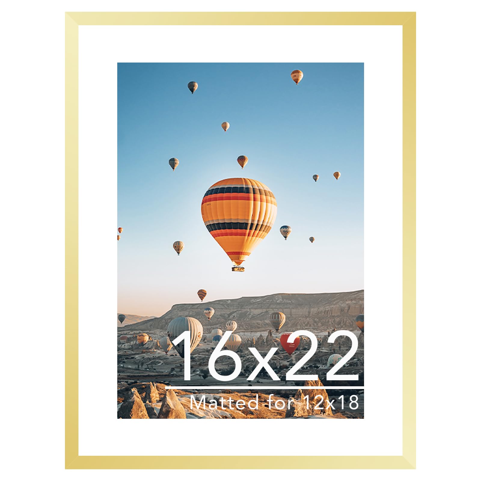 JCJMY 16x22 Picture Frame with 12x18 Mat, Display Photo 12x18 with Mat or 16 x 22 Without Mat, Wall Hanging Large 16 by 22 Poster Frame with Plexiglass, Gold