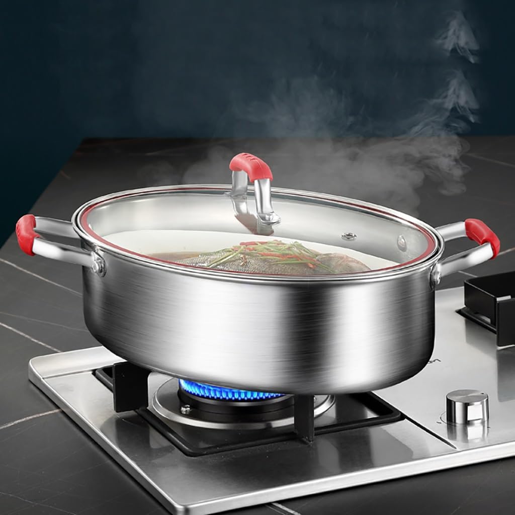 Vaporiera in Acciaio Inox per Pesce, pentola per cuocere a Vapore, pentola per zuppa con Manico, per cuocere a Vapore Pesce, Frutti di Mare, Verdure, stufati, Pasta