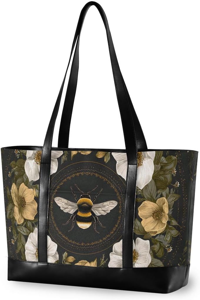 ALAZA Honey Bee Laptop Tote Bag,Fits 15.6 Inch Laptop,Womens Lightweight Canvas Leather Tote Bag Shoulder Bag
