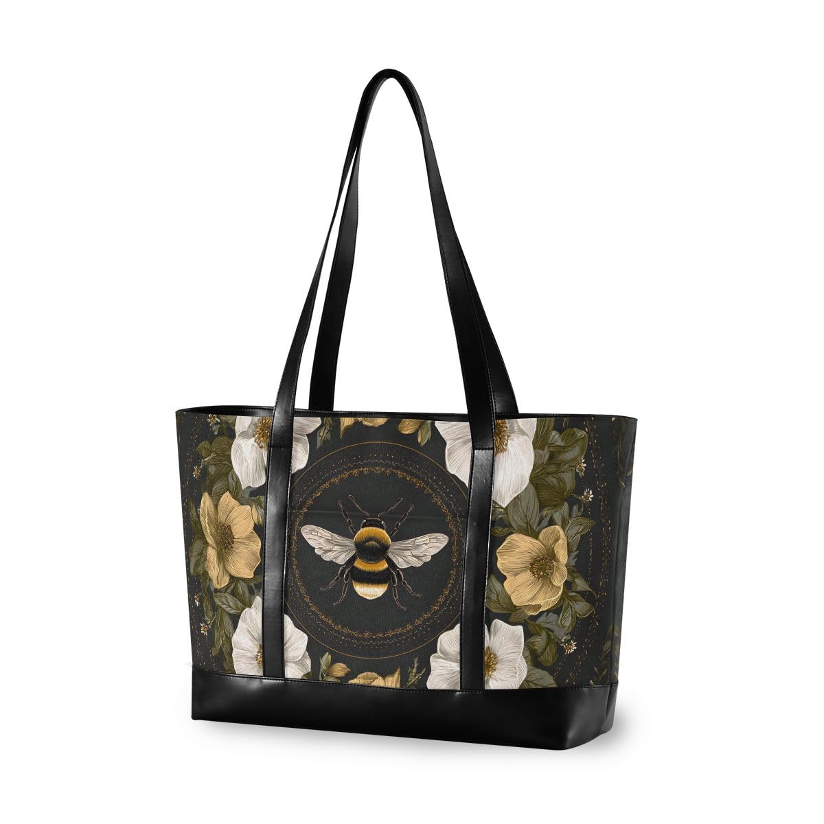 ALAZA Honey Bee Laptop Tote Bag,Fits 15.6 Inch Laptop,Womens Lightweight Canvas Leather Tote Bag Shoulder Bag