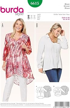 Burda Ladies Plus Size Easy Sewing Pattern 6615 Pin Tuck V Neck Blouses