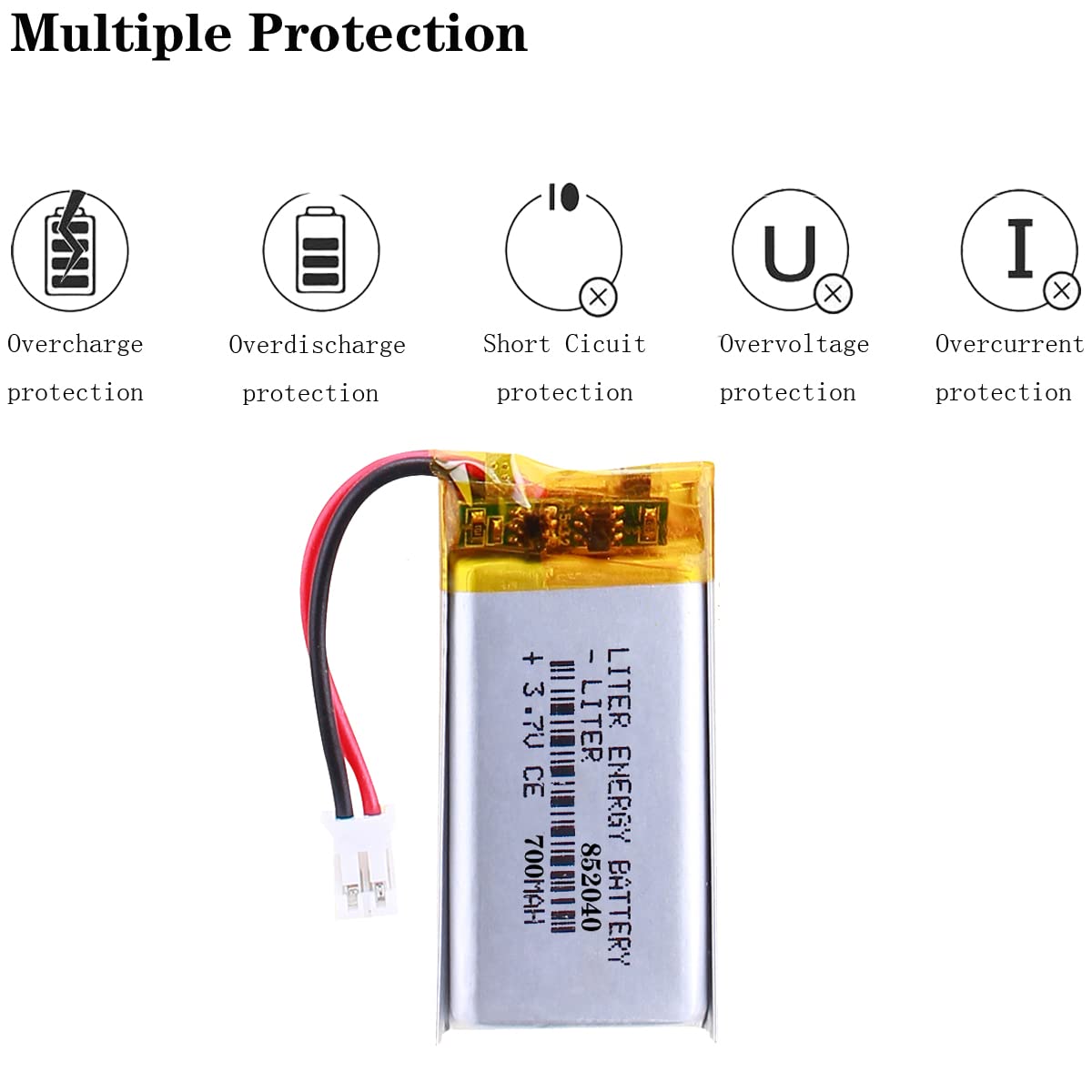 Amazon.com: Liter 3.7V 700mAh 852040 Lipo Battery Rechargeable