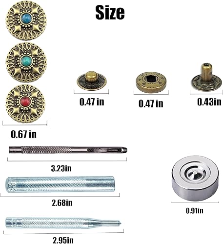 Miniatura 2 de Juego de 30 botones a presión de cuero de 0.67 pulgadas (0.669 in), cierre de presión de bronce para broches de cuero y kit de cierres, broches de