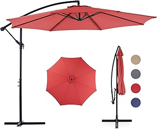 Sweetcrispy 9.8FT Offset Patio Umbrella Hanging Cantilever Umbrella Outdoor Sun Shade with Easy Tilt Adjustment, 8 Ribs