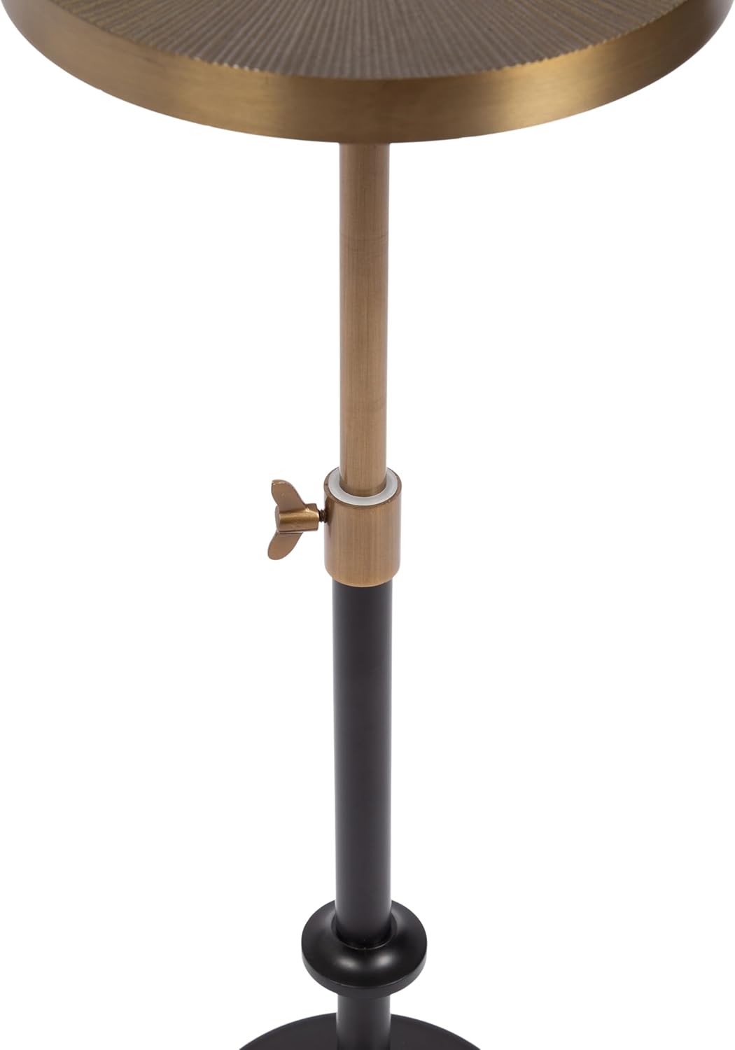 Kate and Laurel Engles Traditional Adjustable-Height Pedestal Drink Table, 10 x 10 x 30, Black and Antique Brass, Round Metal Plant Stand with Embossed Sunburst Pattern for Living Room Accent Table