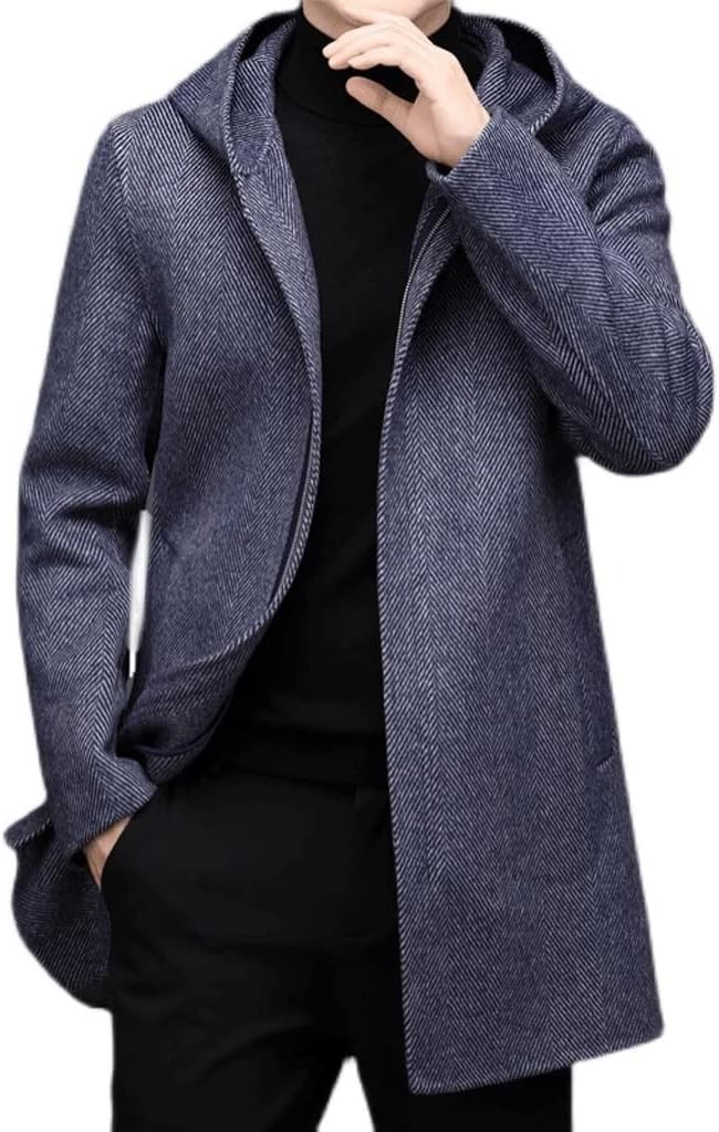 Mens Blends Hooded coats men Casual turn down collar Long Jackets mens Double-Faced coat